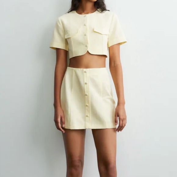 Zara Linen Blend Light Yellow Mini Skirt NWT - Picture 3 of 7